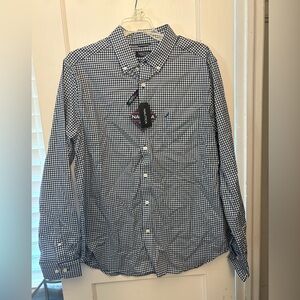 Nautica Men's Navy and White Checkered Shirt